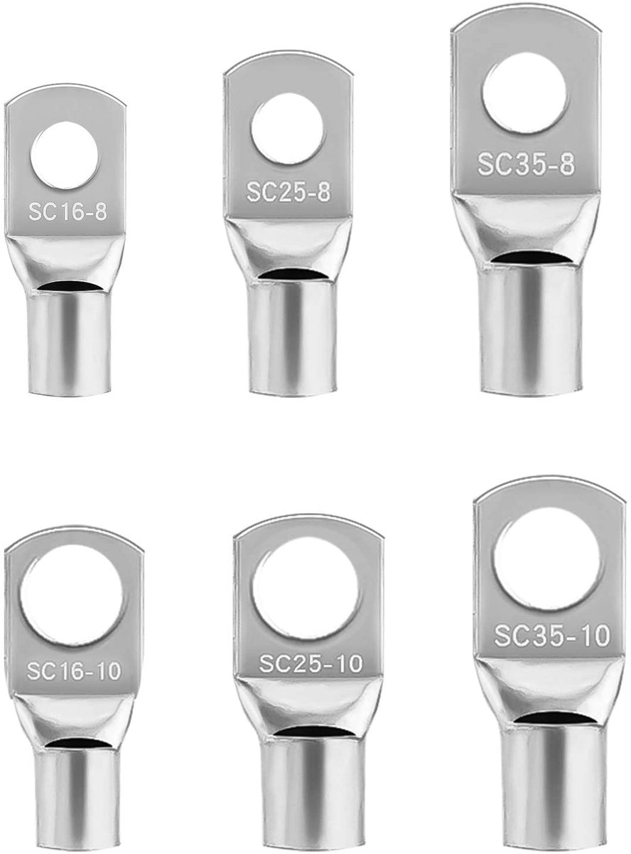 Thijox - 30 Stuks Vertinde Koperen Kabelschoenen - Zware Accukabeluiteinden Terminals Draadconnectoren voor Elektrisch Krimpen - 6/4/2AWG - Zilver - I