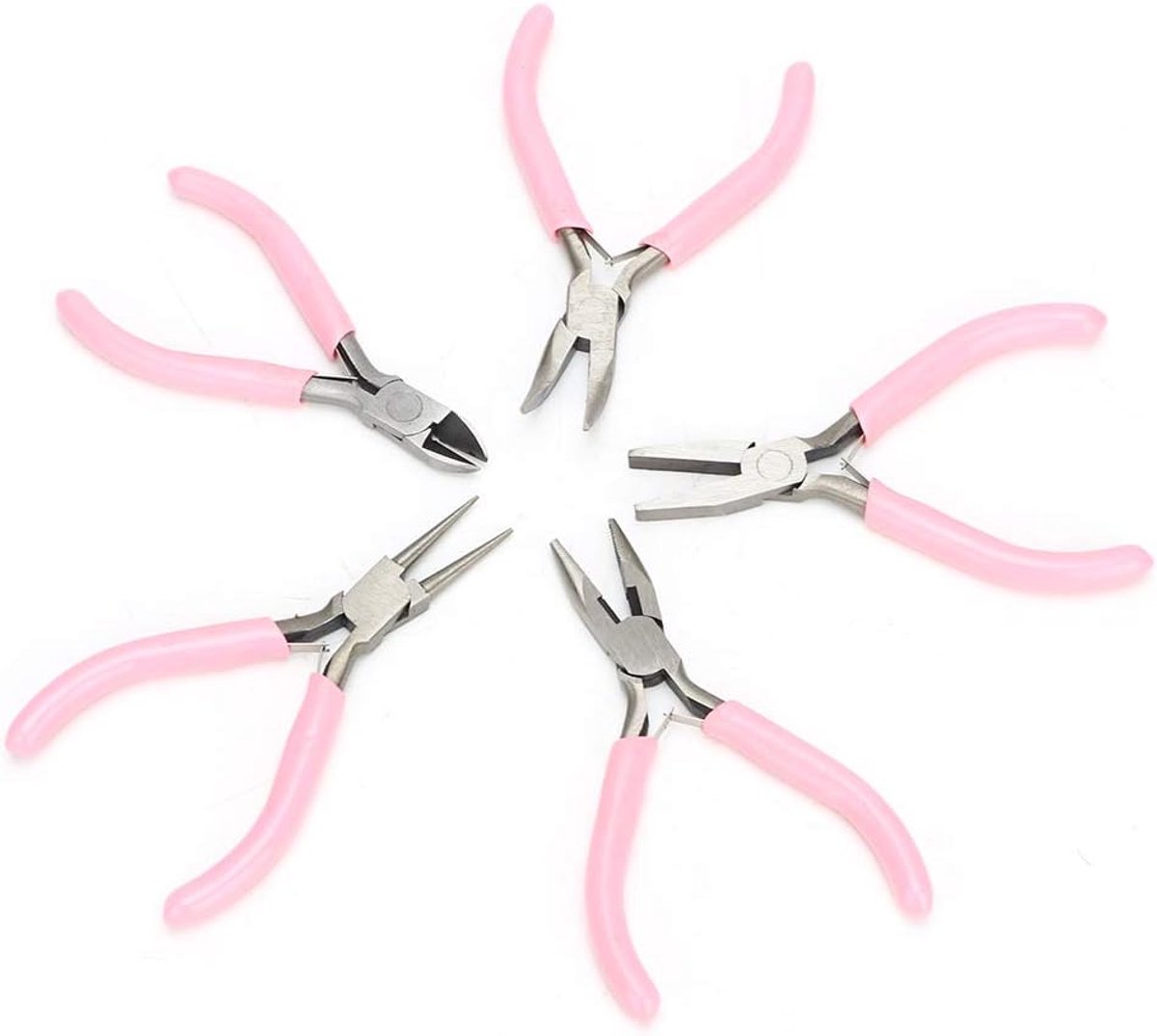 SnelShoppen - Mini Tangenset voor Creatief Werk, Roze Metalen Mini Tangen, 4-in-1 Set Kniptang voor Sieraden, Inclusief Draadknipper, Punttang, Zijkni
