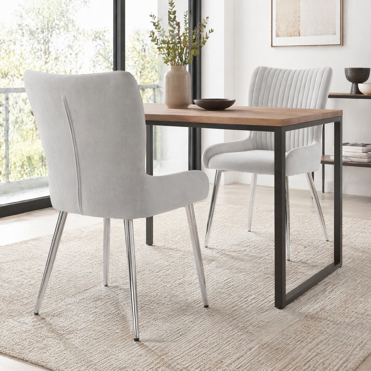COVREO Eetkamerstoel 47x58x85 cm grijs, velvet met armleuningen set van 2