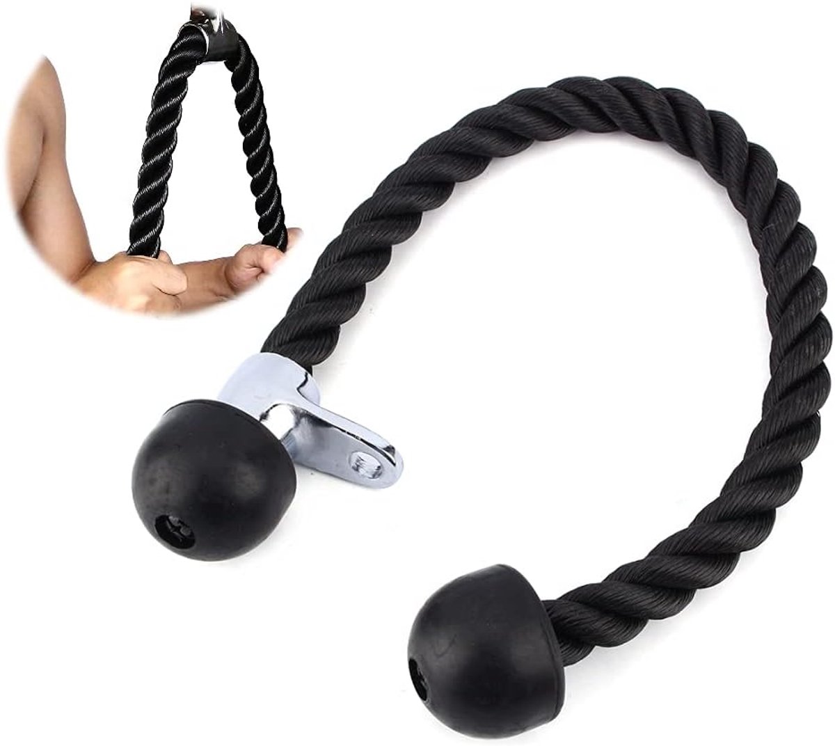 SnelShoppen - Tricep Rope Pull Down Weerstandskabel voor Bodybuilding - Zwarte 70cm Triceps Touw met Robuuste Rubber Einden voor Thuis en Gym