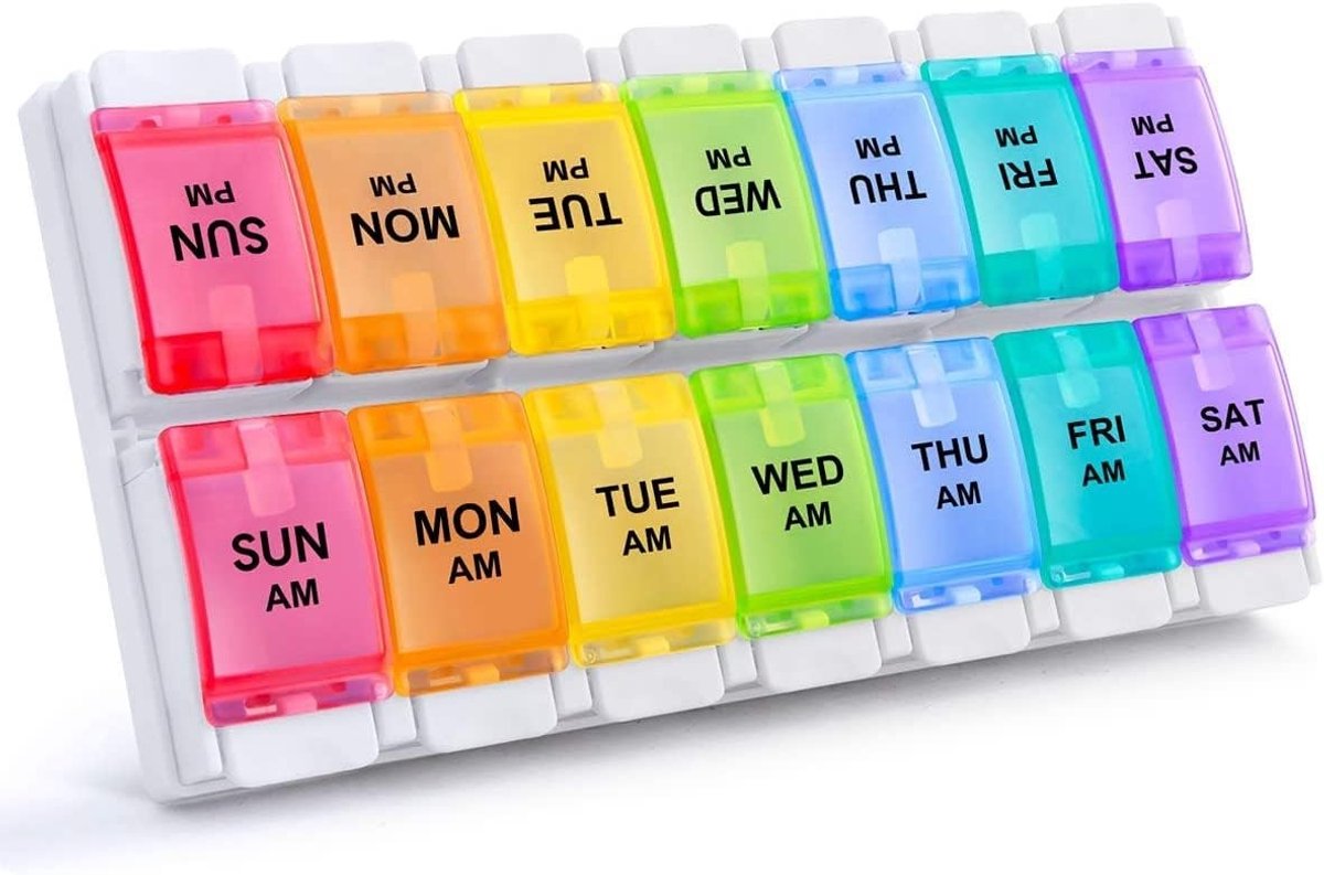 Grote wekelijkse pillenorganizer voor 7 dagen, eenvoudig ontwerp voor medicijnen, vitamines en supplementen (regenboog)