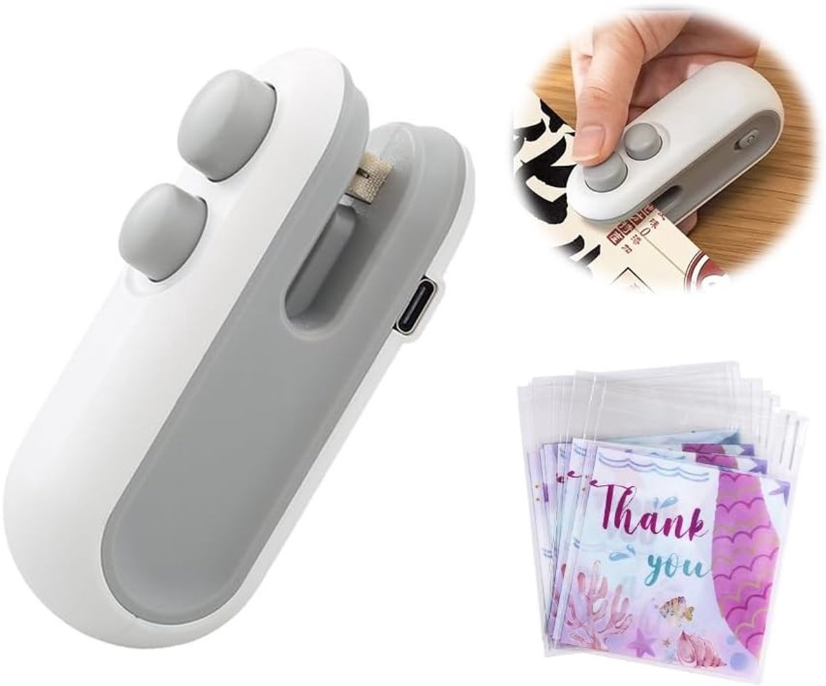 Draagbaar 2-in-1 Thermisch Sealing Apparaat voor het Verzegelen van Tassen en Snijden, USB Oplaadbaar en Compact voor Thuisgebruik