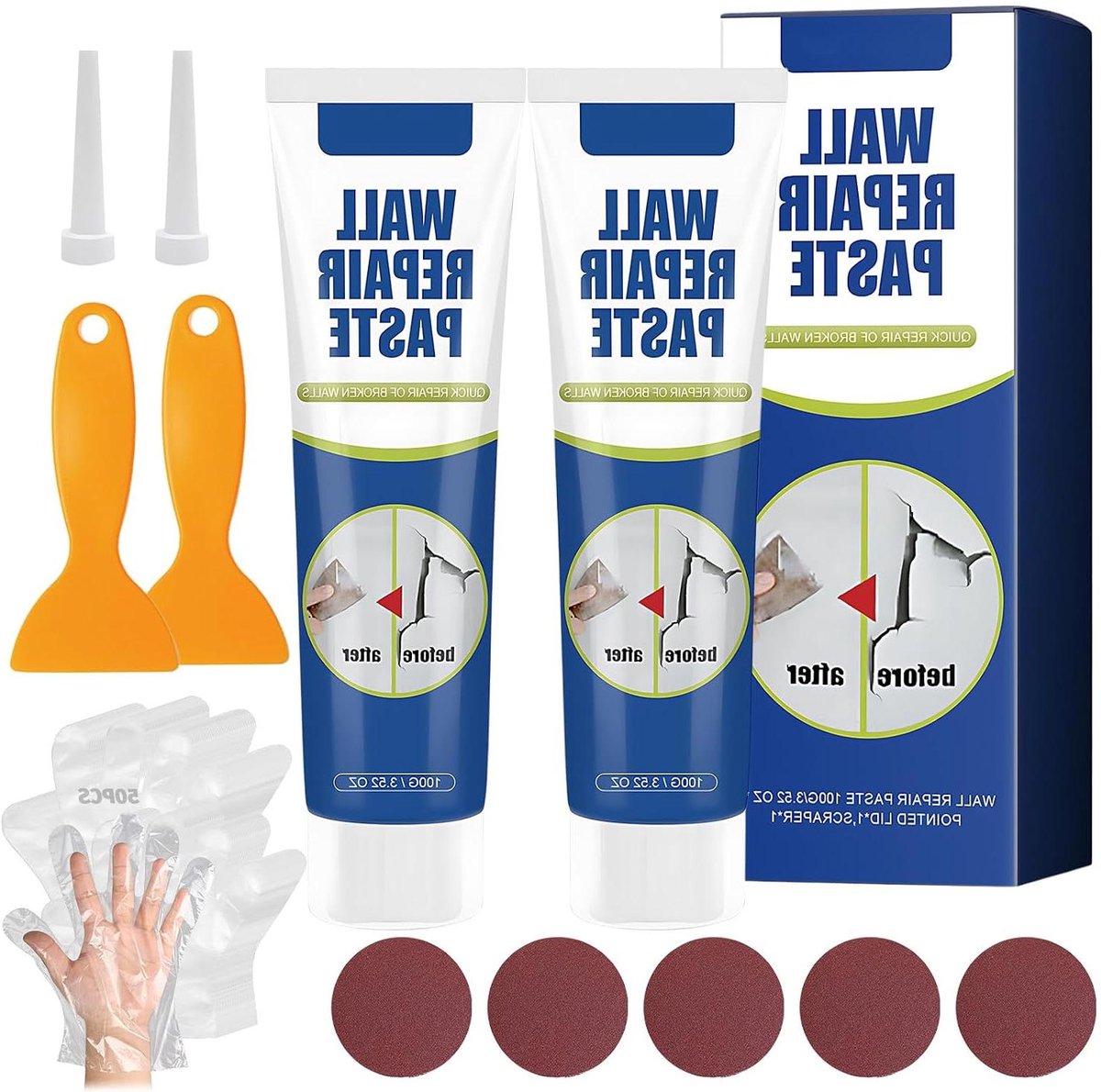 Wandreparatiepasta Set - Muurvuller Kit - Muren Herstellen - Sneldrogend Niet-Toxisch - 200 gram - Wit