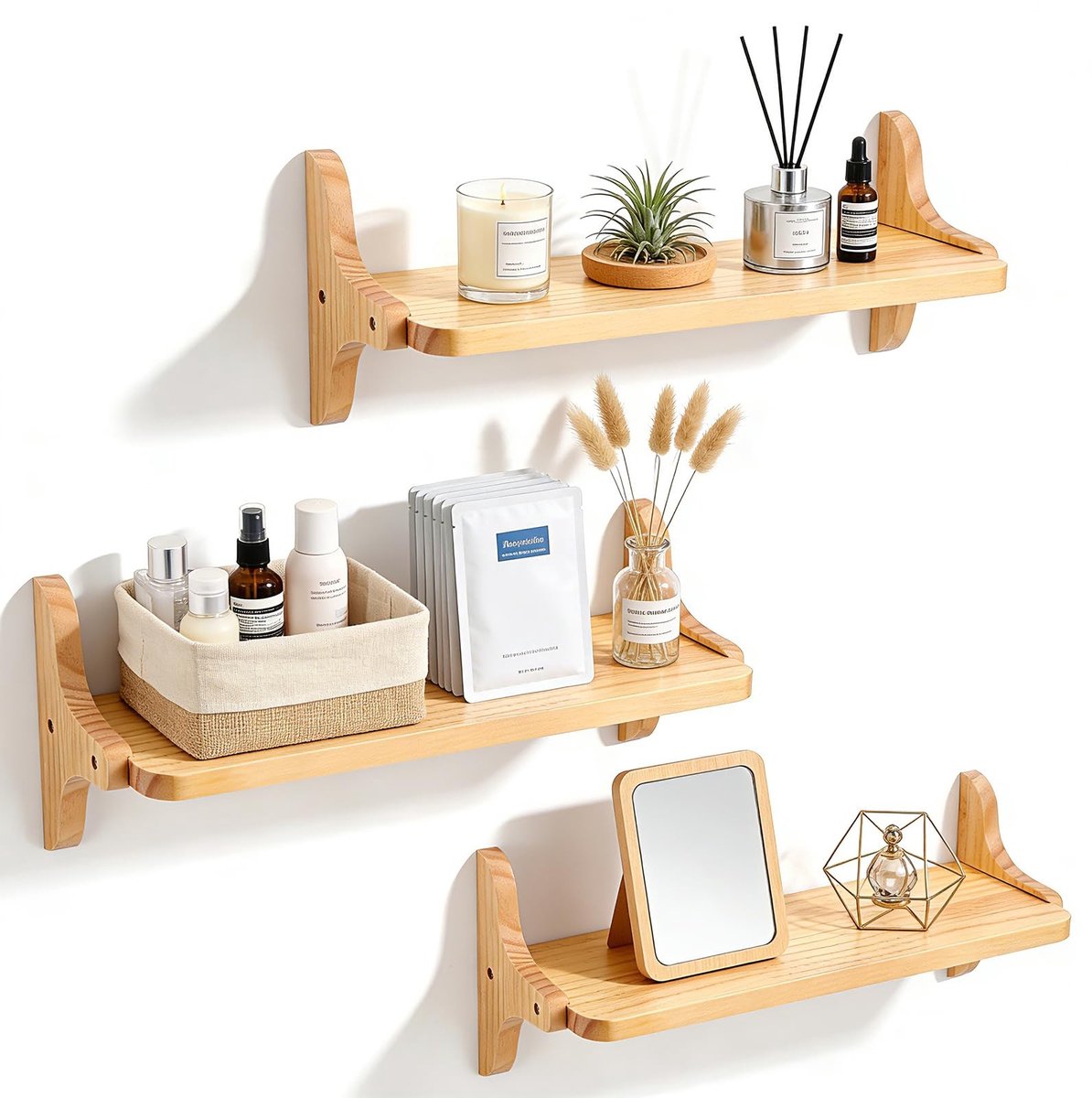 Omgoods - Set van 3 Wandplanken van Natuurlijk Grenenhout, 40 cm