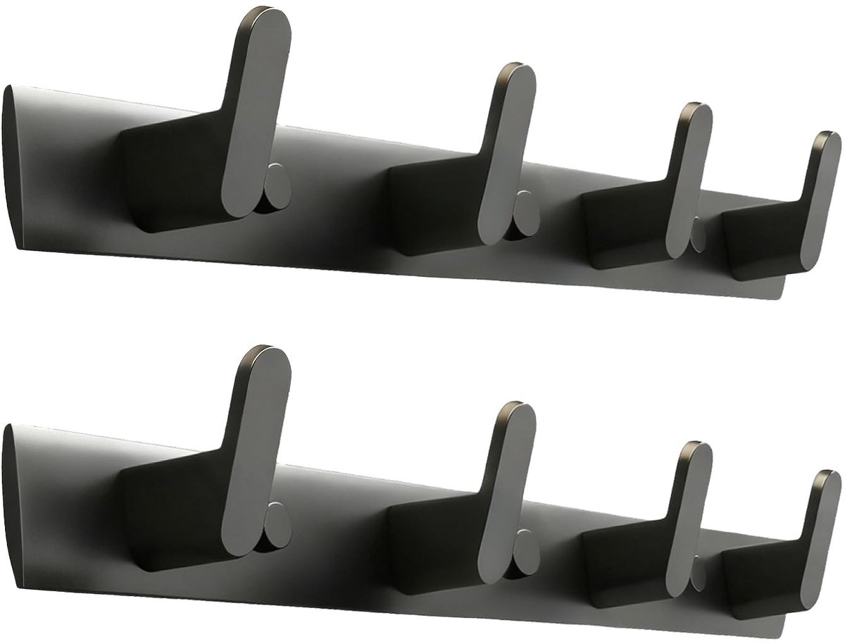 Omgoods - Set van 2 Wandgemonteerde Haken van Aluminium - Zwart