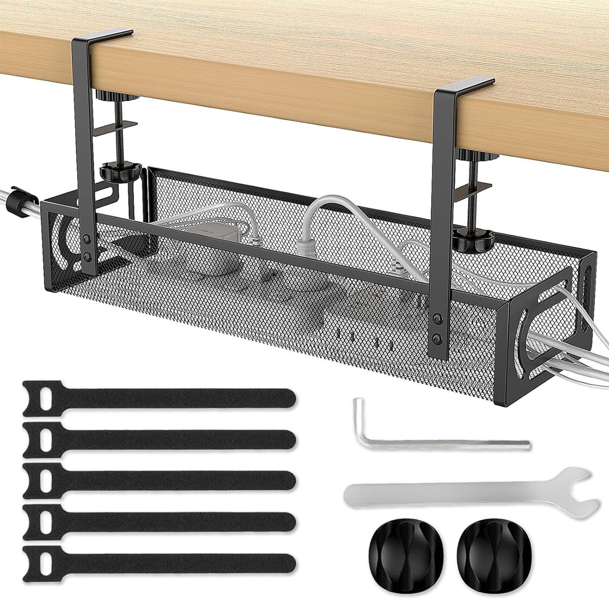Omgoods - Drill Free Onder Bureau Kabelhouder van Metaal voor Kantoor en Thuis