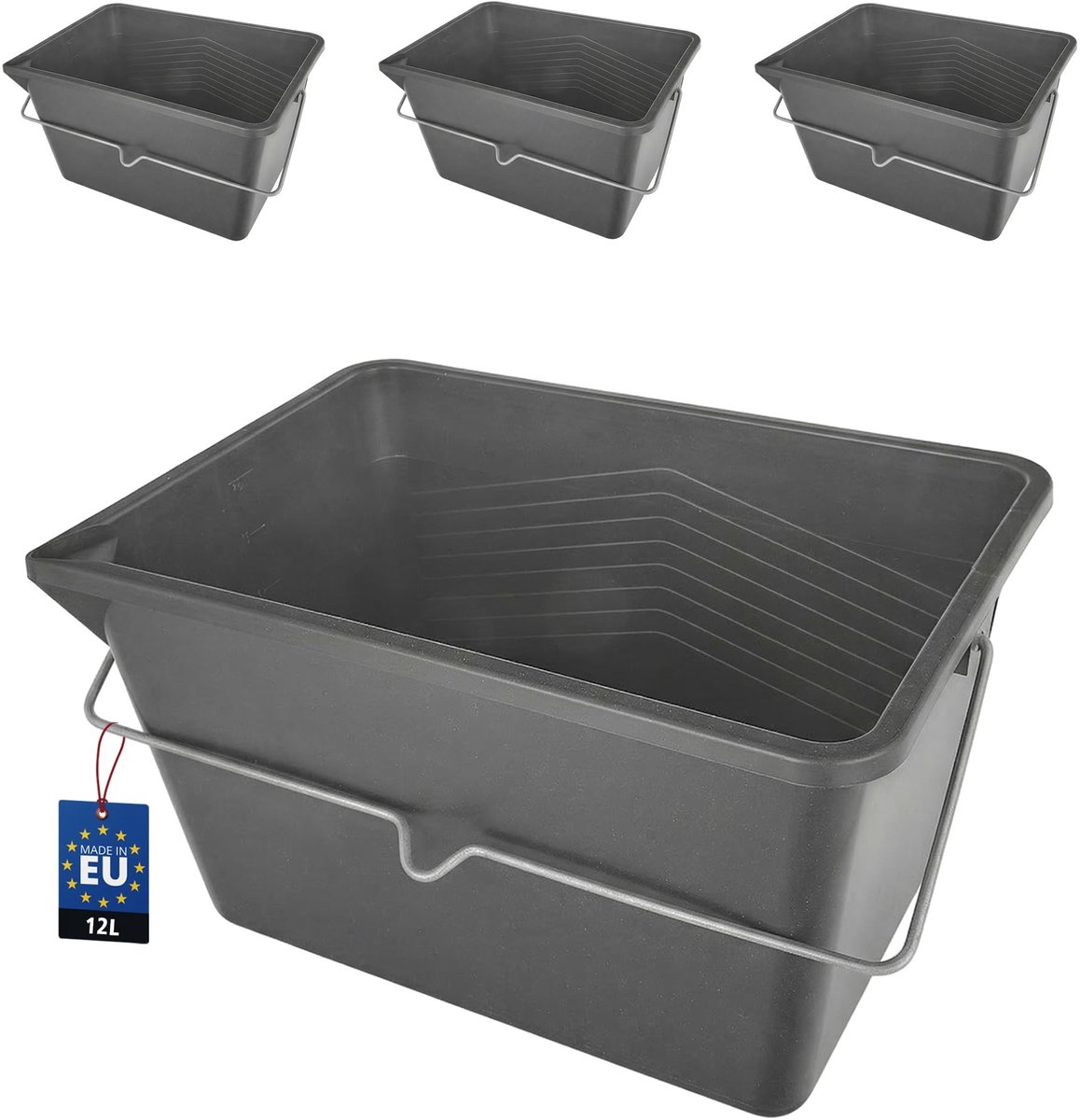 Omgoods - Set van 3 Plastic Verfemmers 12L - Lichtgewicht en Robuust voor Perfecte Verfprojecten