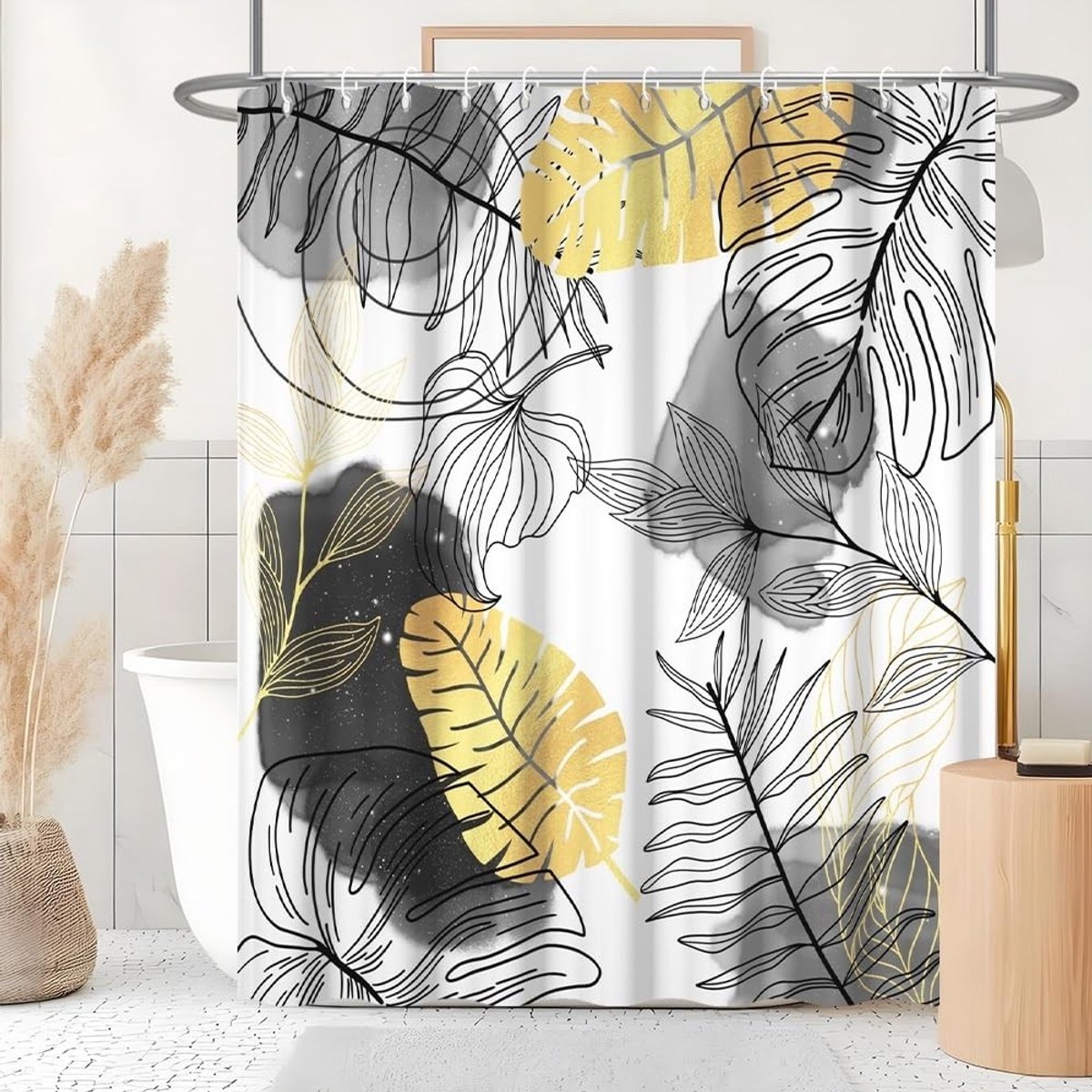 Omgoods - Douchegordijn 180x200 cm - Schimmelwerend Grijs Boho Stijl