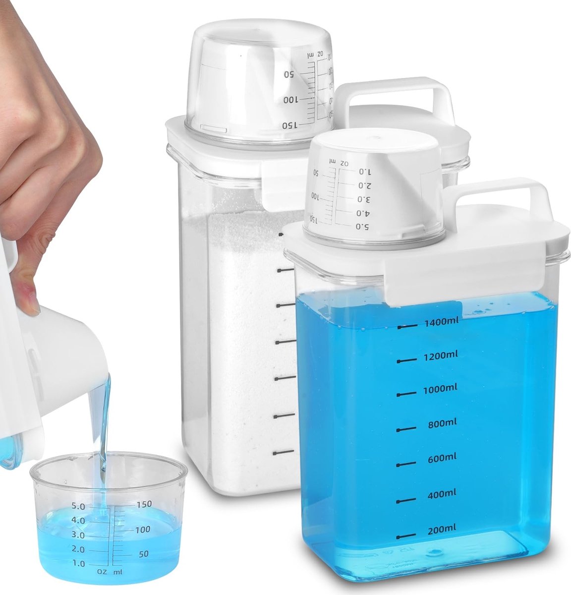 Omgoods - Set van 2 1800ml Wasmiddel Dispensers met Lepel
