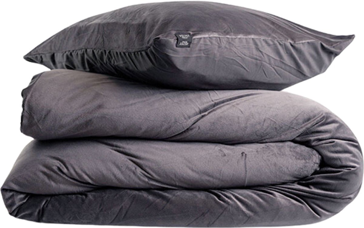 Zavelo Dekbedovertrek Velvet Comfort Antraciet-Lits-jumeaux (240 x 200/220 cm)