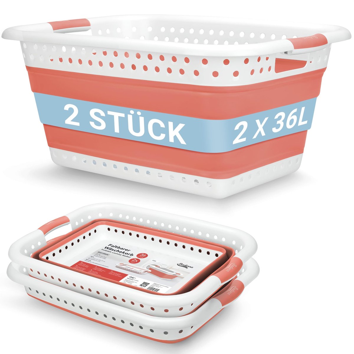 Omgoods - Set van 2 Opvouwbare Wasmanden 36L voor Vuile Was en Camping
