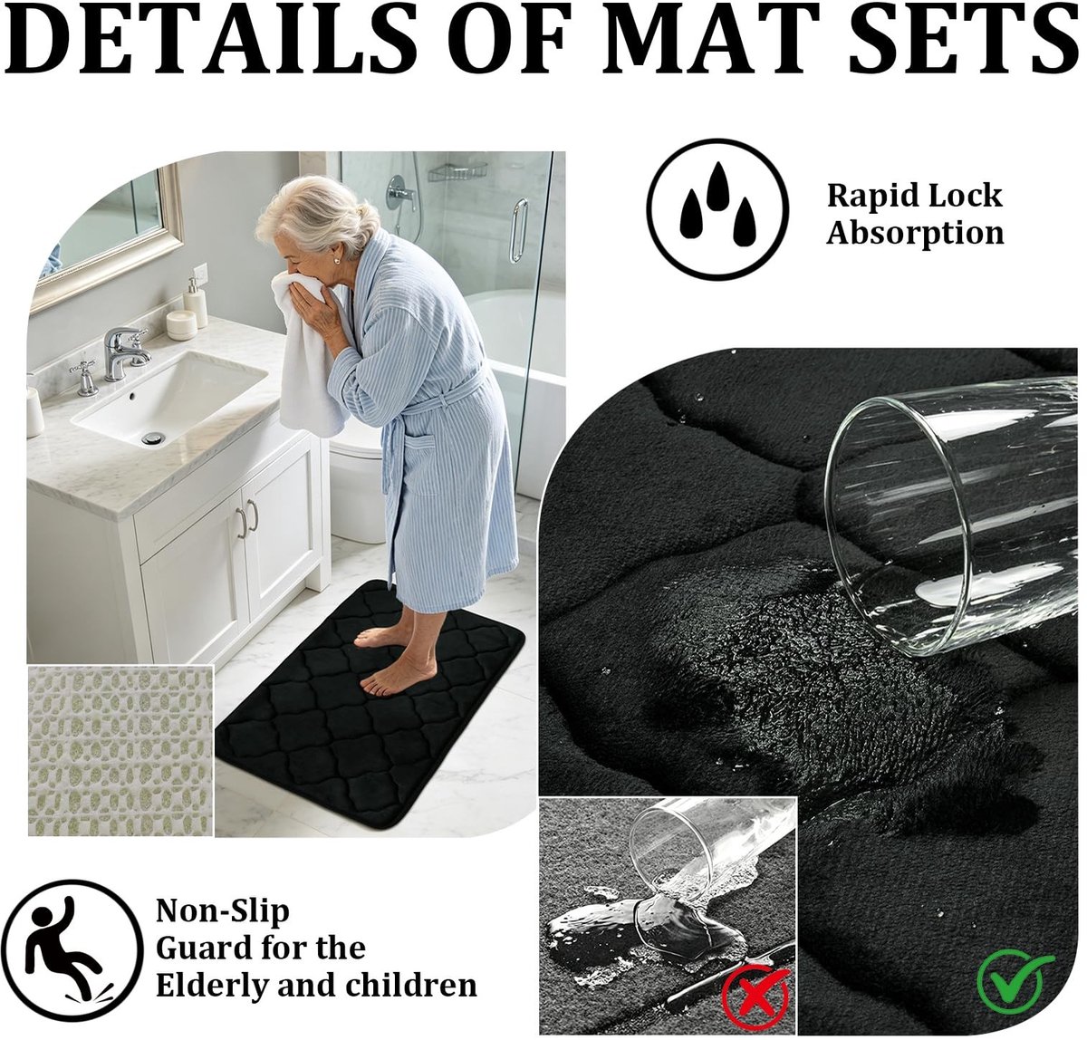 Omgoods - Ultrarachte Antislip Badkamermatten Set van 3 met Waterabsorbtie