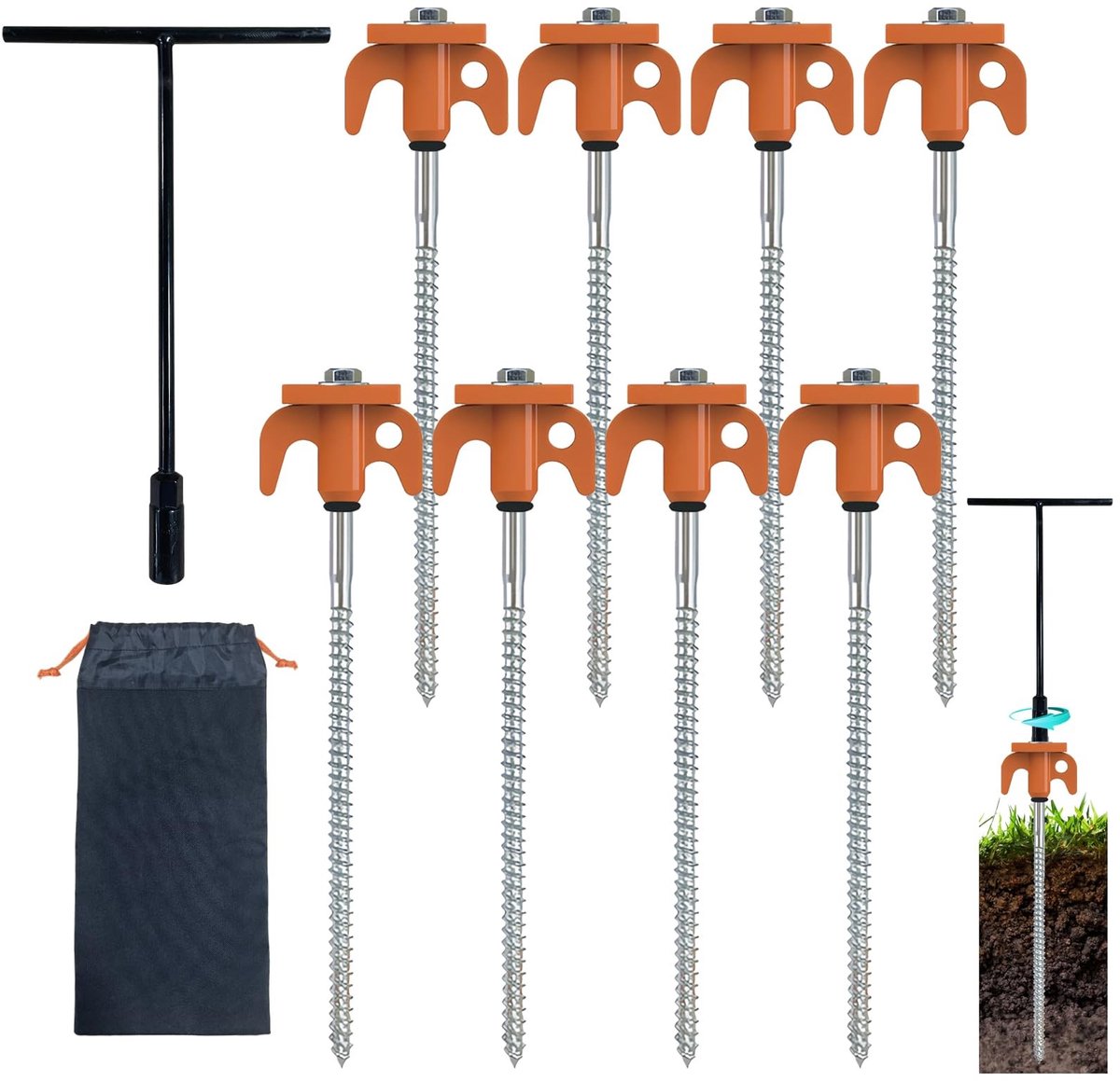 Omgoods - 8 Stuks Stalen Tentharingen met Hamer en Hardgrondzak