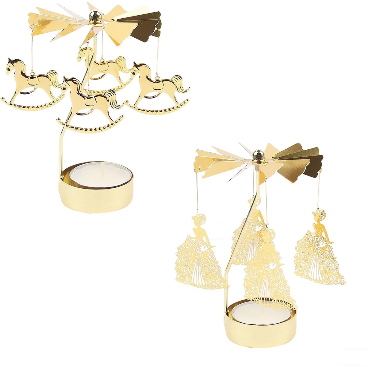 Omgoods - Gouden Theelichthouder Carrousel voor Decoratie