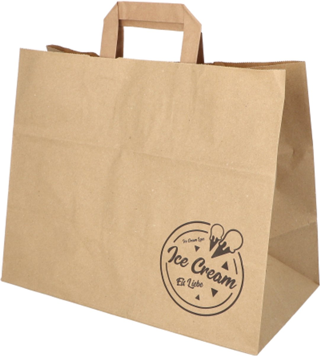 8x 50 Draagtassen papier 27 cm x 32 cm x 17 cm bruin Icelove met handvaten