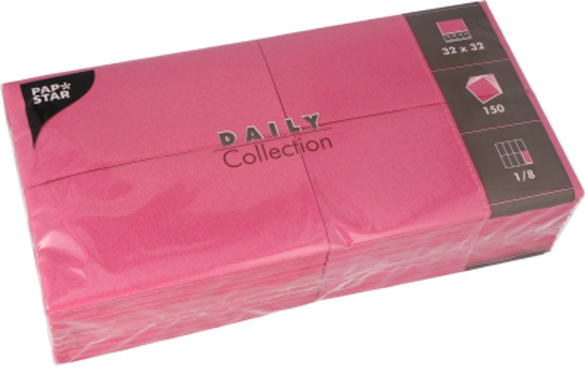 6x 150 Servetten DAILY Collection 1/8 vouw 32 cm x 32 cm fuchsia