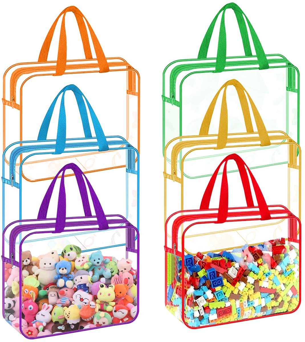 Omgoods - Set van 6 PVC Speelgoedopslagzakken met Rits