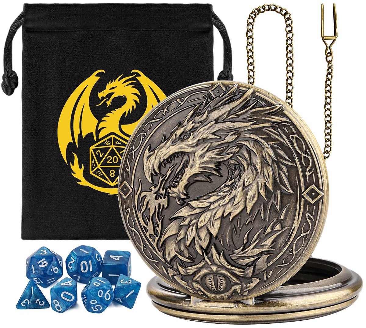 Omgoods - Mini DND Dobbelstenen Set met Steampunk Draken in Giftzak