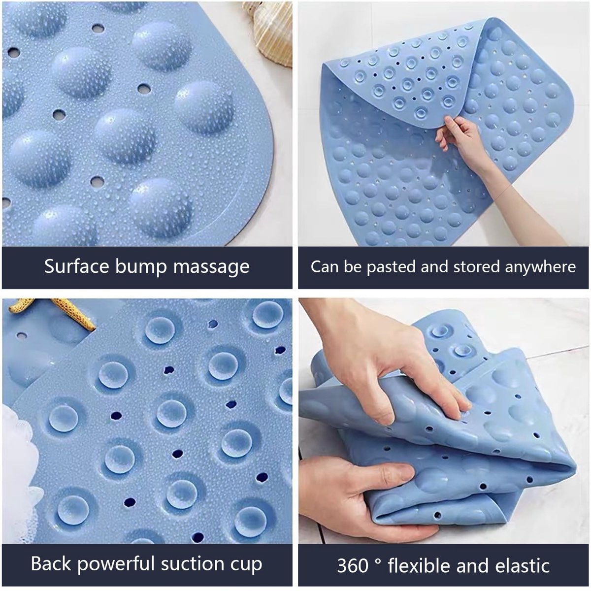 Omgoods - Lichtblauwe Antislip Douchemats met Zuignappen