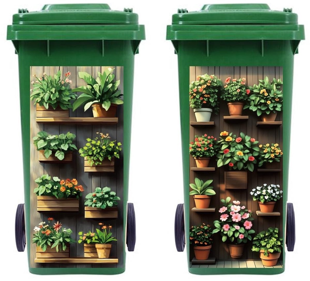 Omgoods - Set van 2 Waterdichte Stickers voor Afvalbakken met Tuinmotief