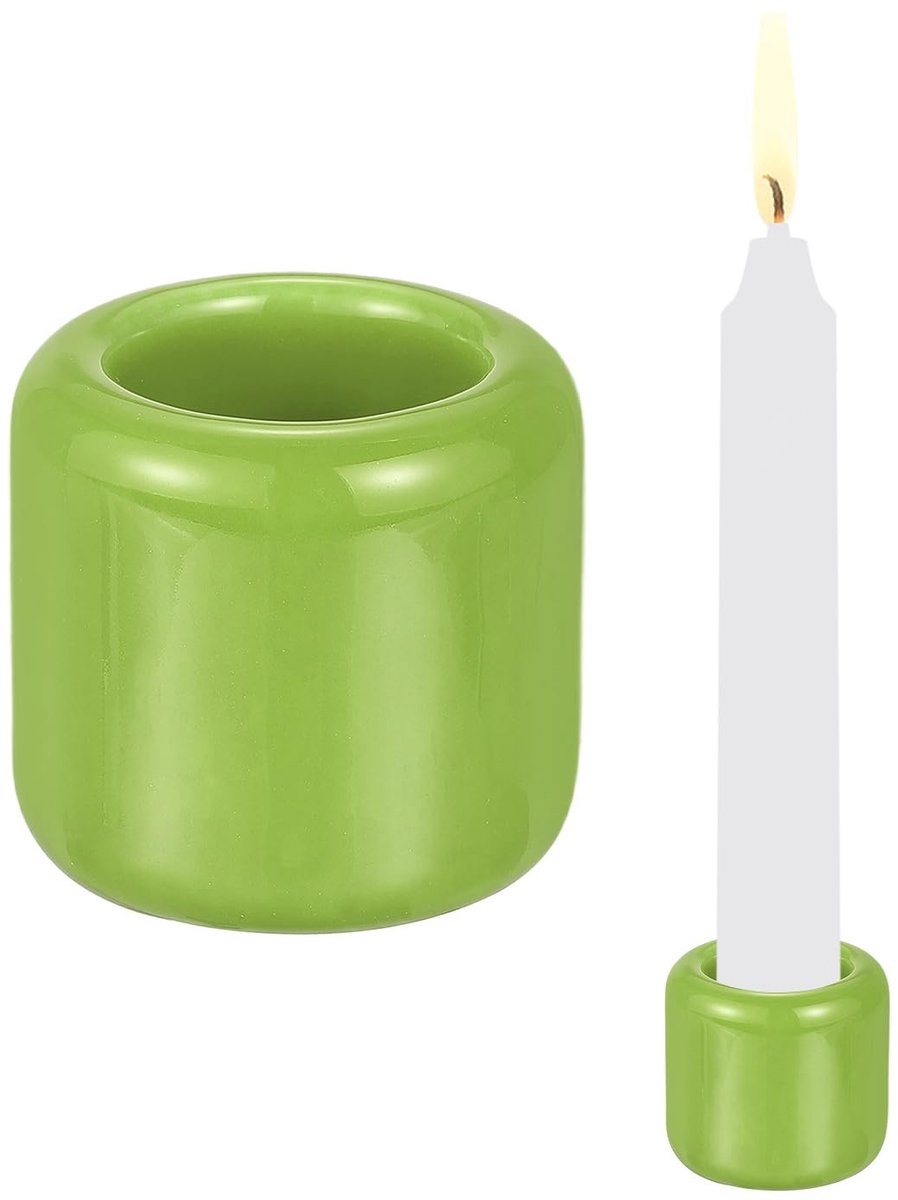 Omgoods - Set van 2 Mini Keramische Kaarsenhouders voor Meditatie en Decoratie in Groen