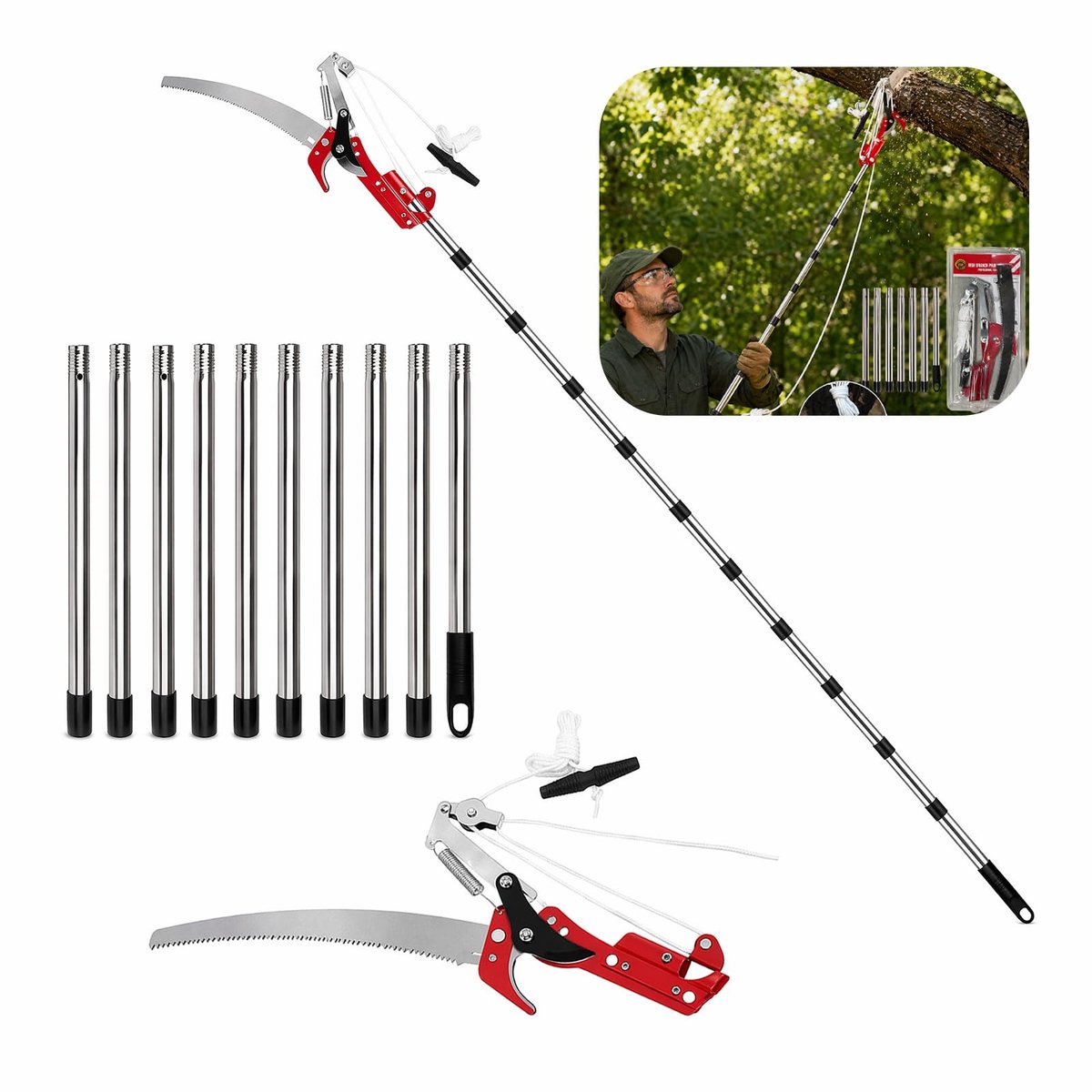 Omgoods - Telescopische Snoeizaag met Lopper - 2-in-1 Tuingereedschap
