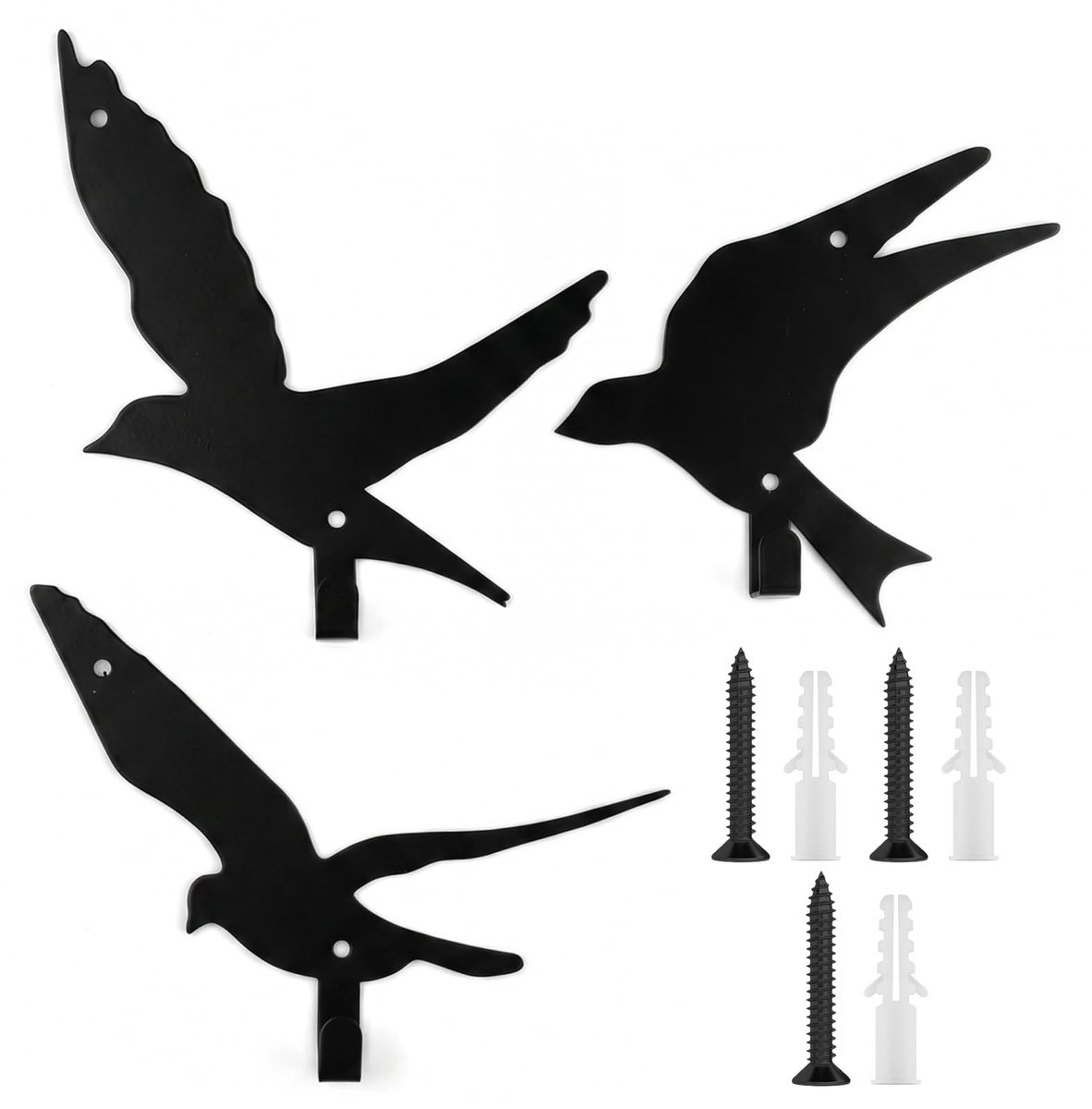 Omgoods - Set van 3 Retro Wandhaken van Roestvrij Staal met Vogeldesign