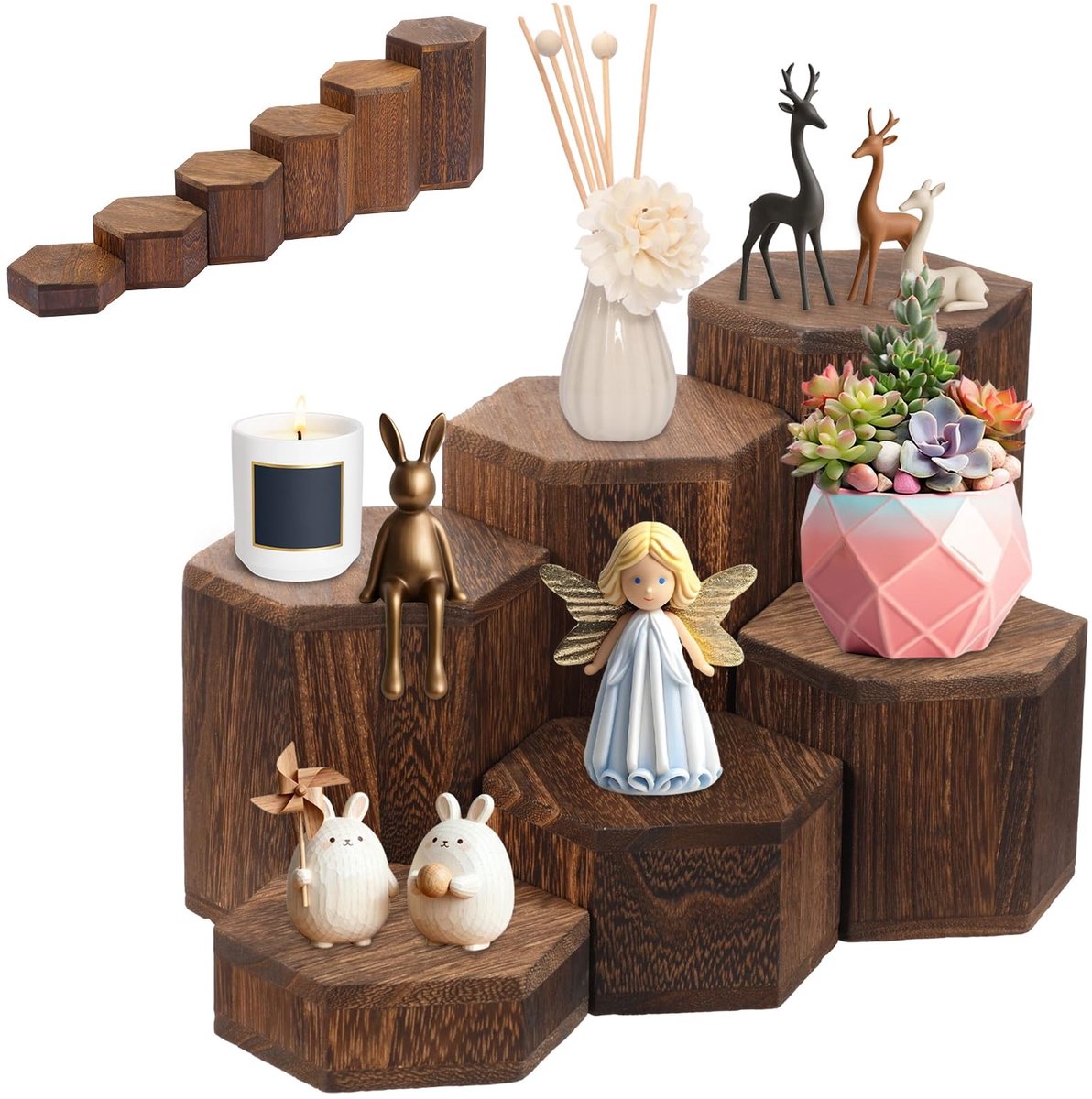 Omgoods - Set van 6 Houten Standaards voor Decoratie en Presentatie