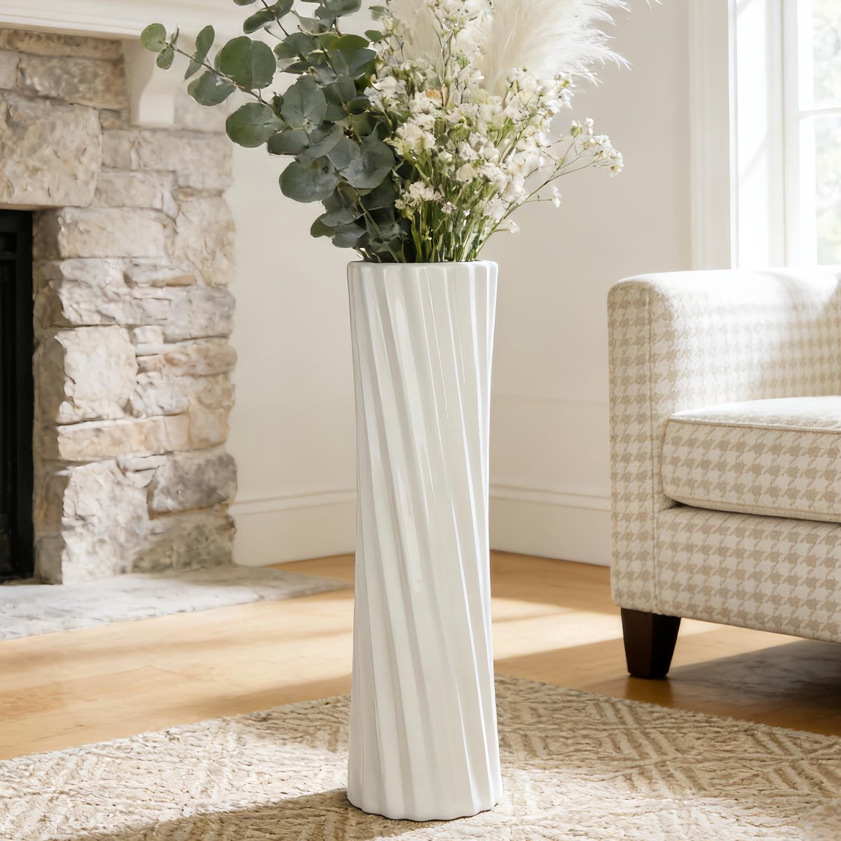 Omgoods - Witte Keramische Vloervaas 60 cm voor Decoratie