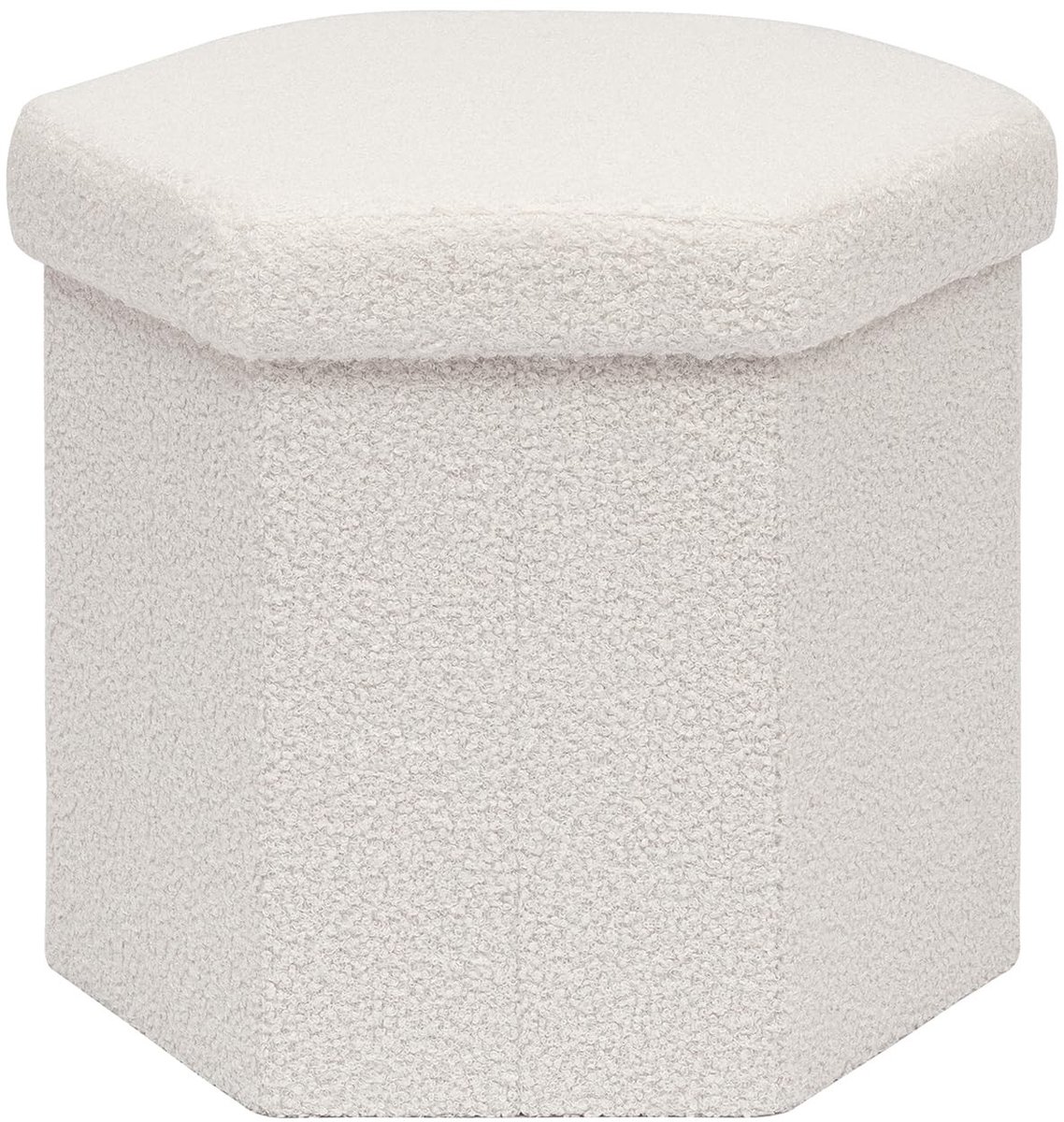 Omgoods - Opvouwbare Pouf met Opbergruimte Hexagonaal 43 x 38 x 38 cm Crème