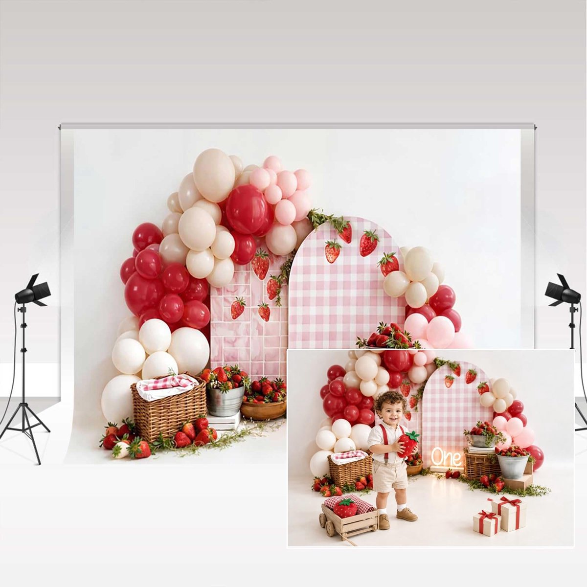 Omgoods - Decoratieve Achtergrond voor Verjaardagsshoot in Roze Ruit