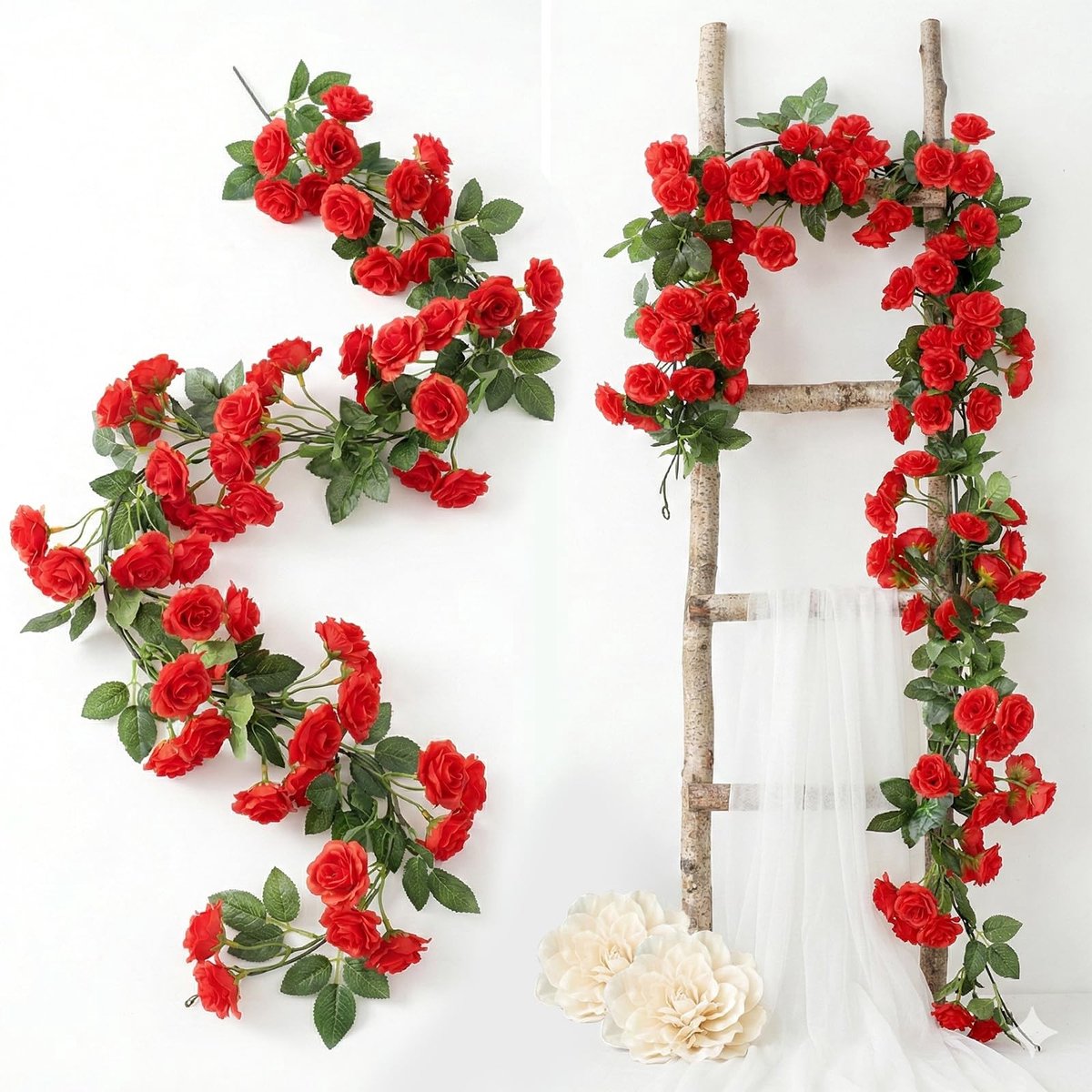 Omgoods - Set van 2 Kunstmatige Rode Rozen Kransen voor Decoratie