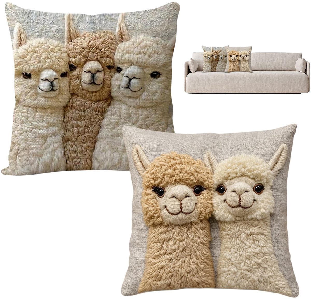 Omgoods - Set van 2 Decoratieve Kussens met Alpaca Patroon