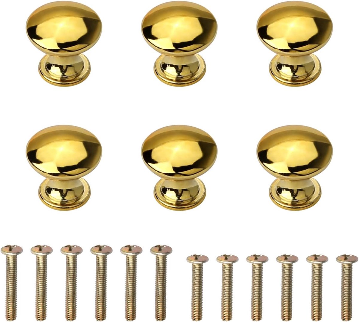 Allecto Plus - Set van 6 gouden ronde kastknoppen met schroeven voor meubels, paddenstoelvormig, enkel gat