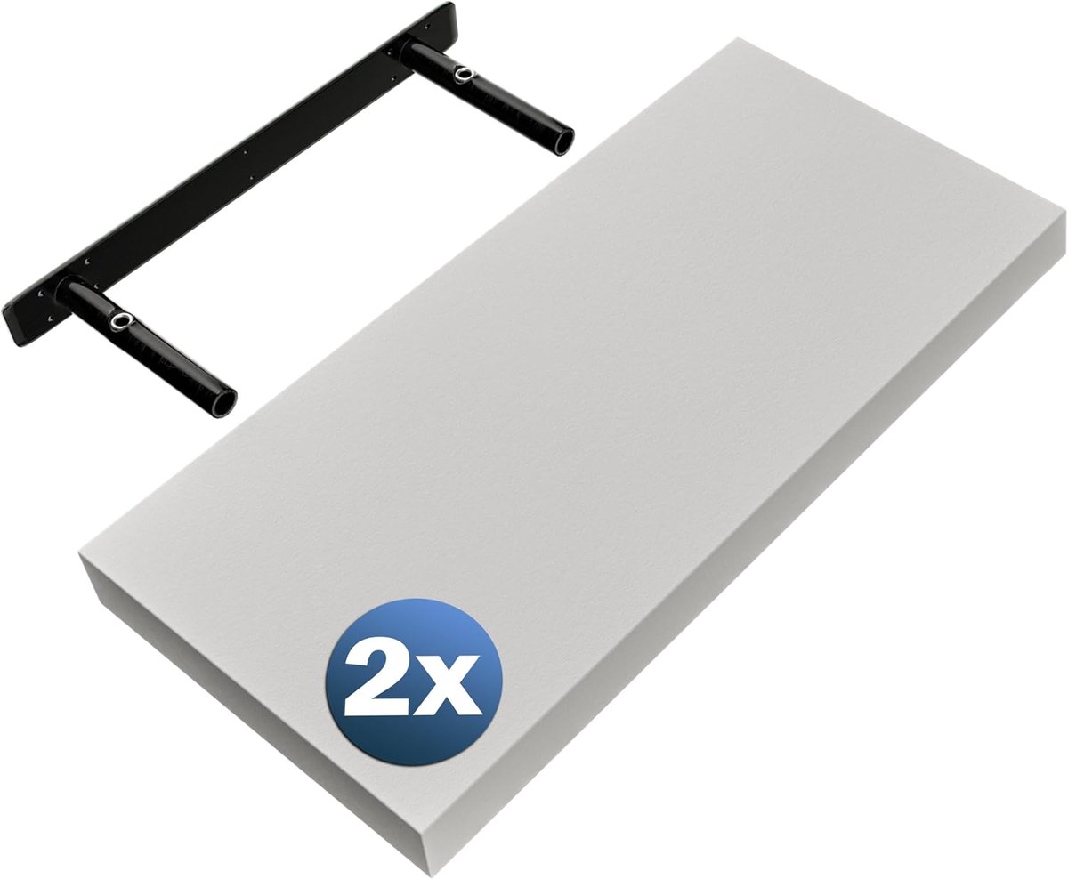 Wandplank 2 Stuks Hout met Bevestiging Zwevend 15 kg Draagkracht Plank Keukenplank 50 cm Wit mat