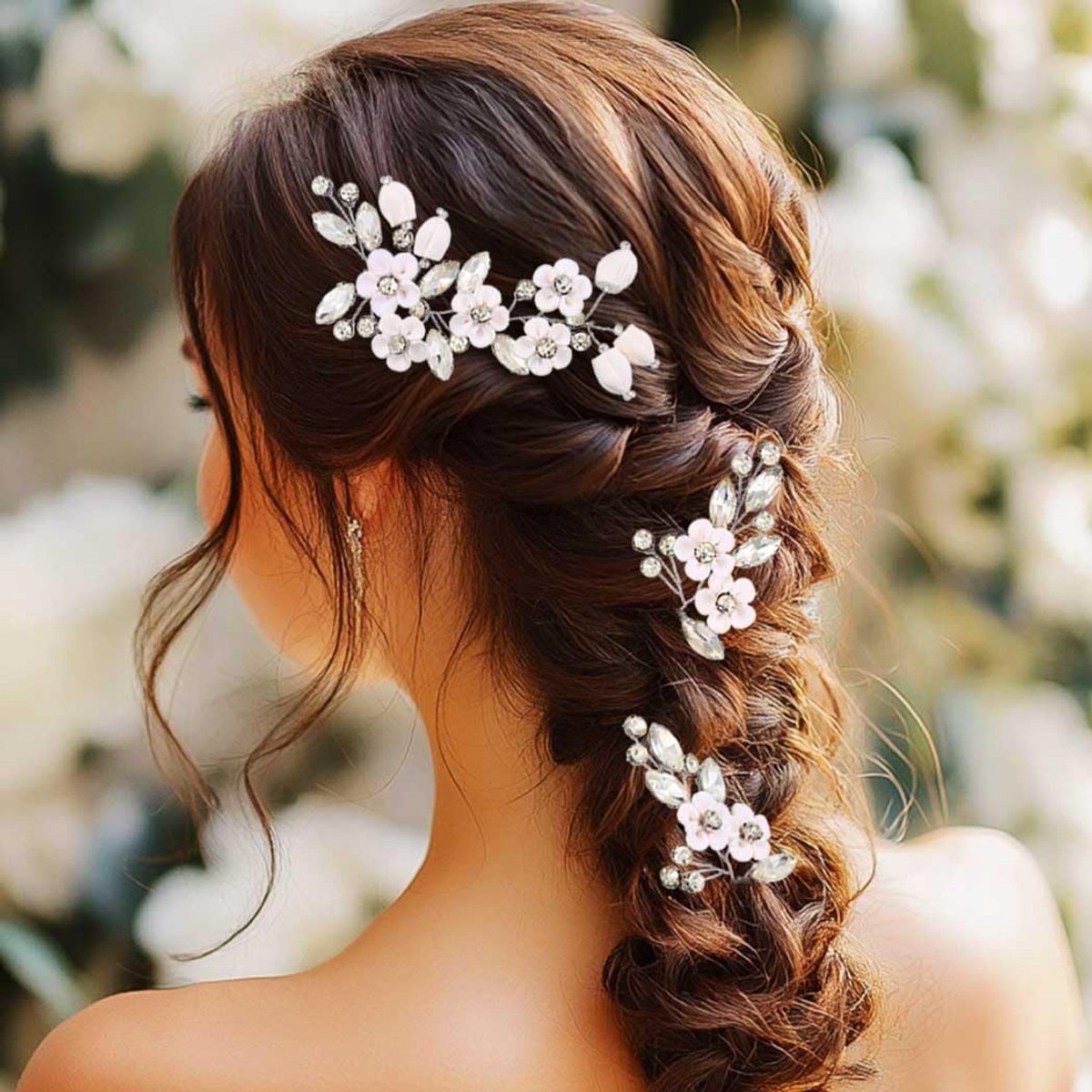 Haarspelden bloem bruids haarclips kristal haaraccessoires voor vrouwen en bruiden (Pack van 3)