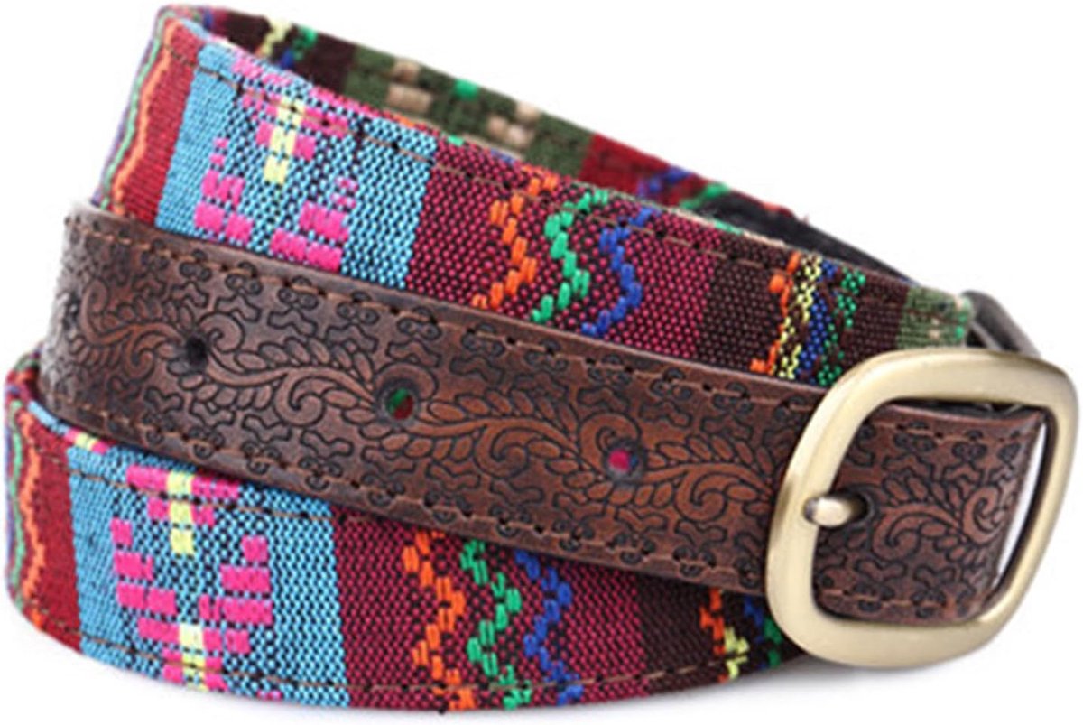 etnische riem, vintage leren riem met borduurwerk, kleurrijk Aztekenpatroon, dames meisjes heupriem jeansriem past tailleomvang 80 cm - 90 cm