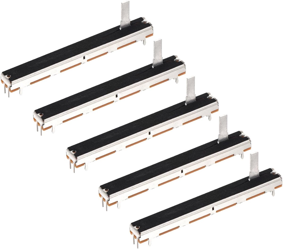 5 stuks rechte dubbele lineaire schuifregelaar, potentiometer, 10-pins B10K x 2 75 mm (L) 60 mm slag, 4 x 12,3 mm greep, fader, variabele weerstanden, elektronische potentiometer voor dimmen