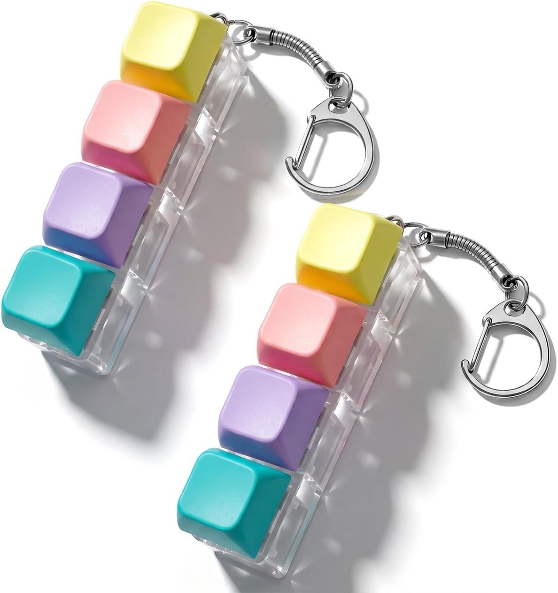 2 stuks Toetsenbord Fidget Sleutelhanger 4-Key Toetsenbord Clicker Fidget Speelgoed Leuke Clicky Fidget Speelgoed Mini Toetsenbord Fidget Clicker voor Volwassenen Angst en Stress Relief
