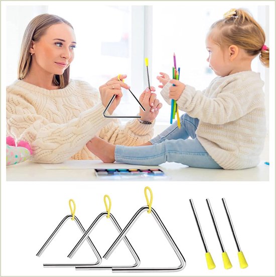 3 Stuks Driehoek Percussie Instrument Set, Triangel Instrumenten Voor Oude Muziekeducatie Initiatie, Triangle Musikinstrument — afbeelding 2