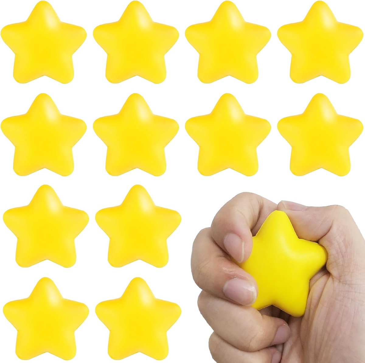 12 stuks Star Stress Balls | Anti-stress-bal, emotionele stressbal, mini-speelgoed voor volwassenen, verjaardagsfeest, geel