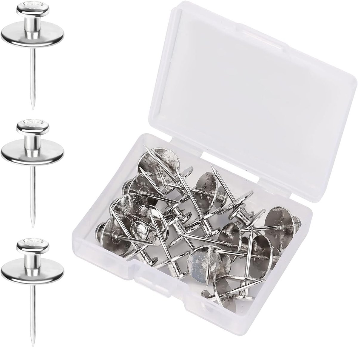 20 Stuks Fotohangers Spijkers, tweekoppige muurnagels Punaisehaakhangers Decoratieve pushpinhaken voor thuis Klaslokaal Kantoor Studeerkamer Gipsplaten (zilver)