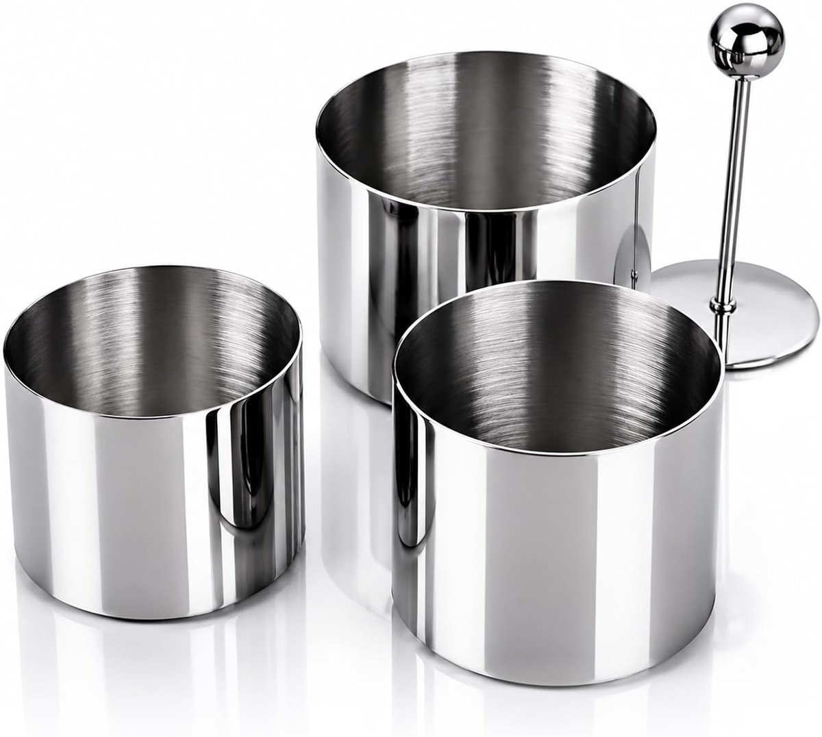 Koken Ring Mold met Pers Roestvrij staal-3Sets