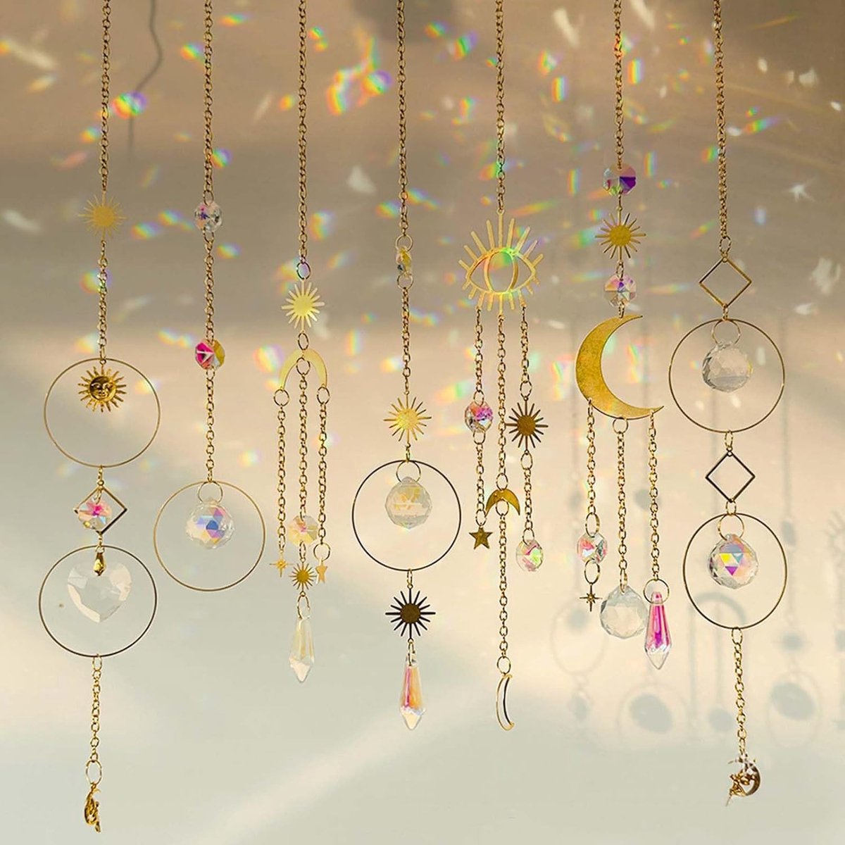 Zonnevangers, kristallen ramen, regenboog, raamdecoratie, hangend, zonnevanger, tuin, maan, zonnevanger voor ramen, huis, tuin, kerstboomversiering, feest, bruiloftsdecoratie