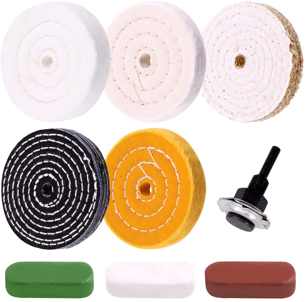 9 Stks 4 '' Buffing Polijsten Wielen Set Zacht (30Ply)/Fine (50Ply)/Medium (38Ply)/Grof 1/2 "Dik met 1/2" prieel gat met 1/4" Schacht en 3 Stks Polijststoffen voor Bench Grinder of Boor