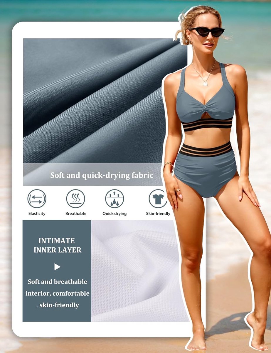 Badpak voor dames met hoge taille, twee stuks, bikiniset, raceback bikini, top sexy push-up, gevoerd, beha, strandmode, dames, strandkleding, badkleding, strandjurken