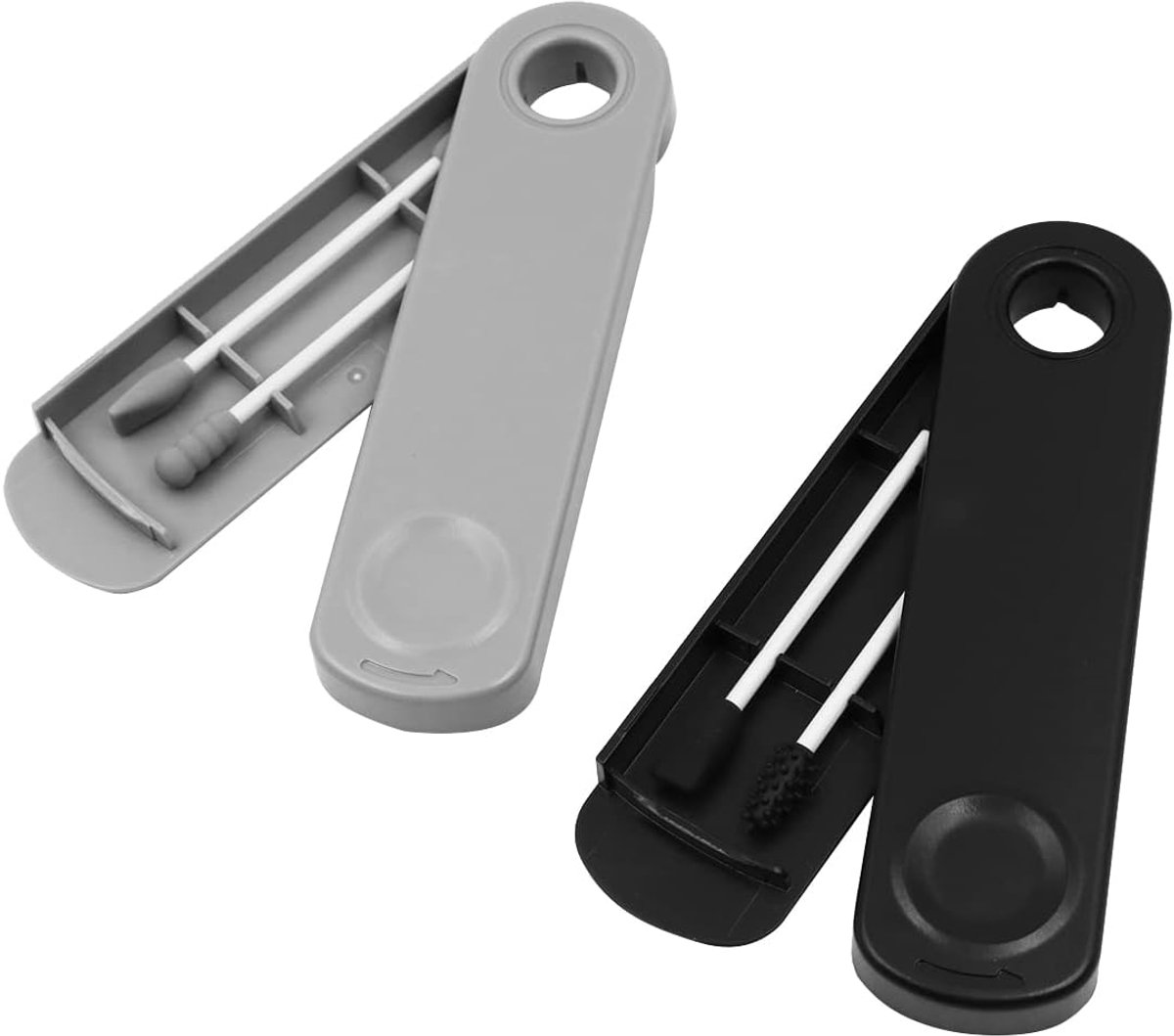 Wattenstaafjes, Wasbare Draagbare Siliconen Swab, Dubbele Tip Siliconen Wattenstaafjes voor Make-up, Oorreiniging, Schoonheid (Zwart+Grijs)