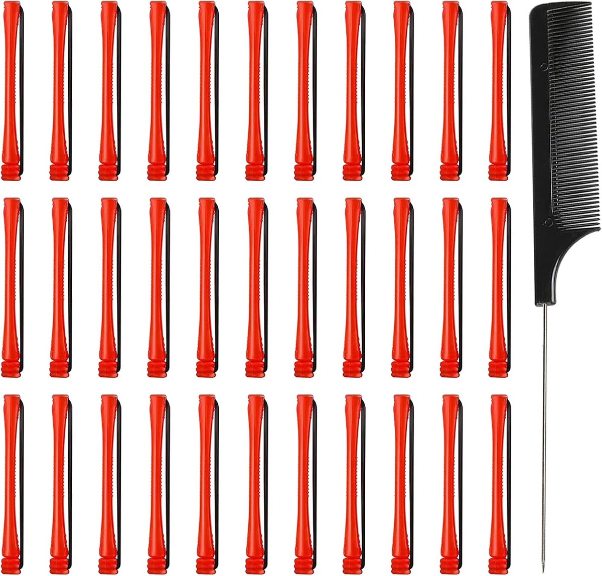 60 Stuks Haarrollers Set Diameter 5mm Plastic Haar Kruller Permanente Haarkrulspelden Krulspelden Rollers Met 1 Kam Haarrollerset Voor Het Krullen Van Je Haar Zonder Schade (0.5 * 6cm, Rood)