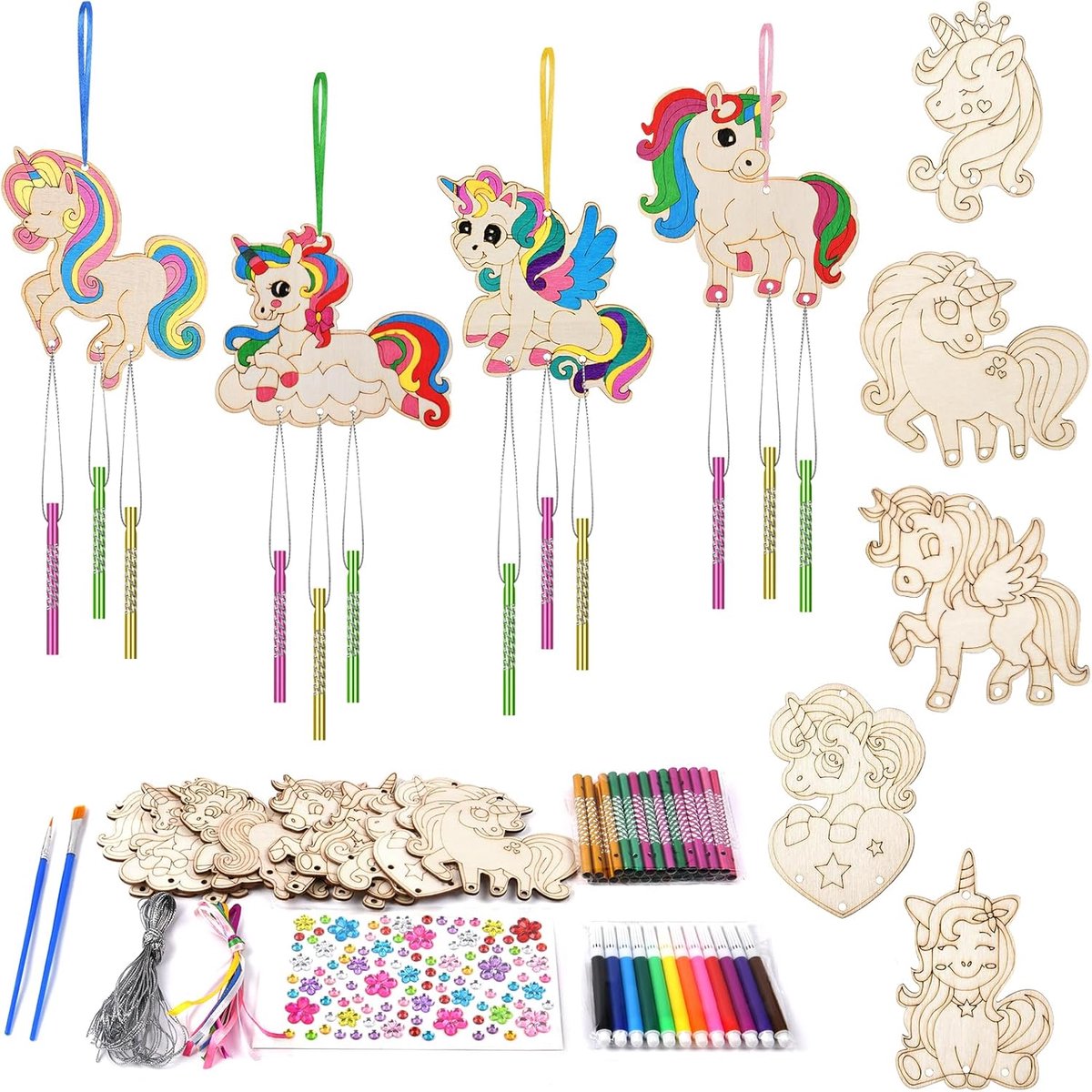 Windgong voor kinderen, 9 stuks, eenhoorn-windklokken, creatief knutselwerk voor meisjes en jongens, cadeaus