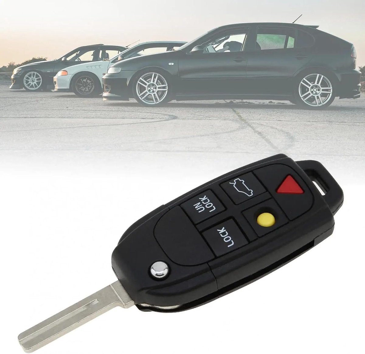 5 Knoppen Auto Sleutel Behuizing Shell Vervanging Flip Vouwbare Afstandsbediening Cover voor Volvo S60, S80, V70, XC90 - Zwart Plastic